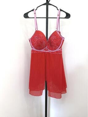 Auden Intimates Red and Pink Lace Detail Lingerie Nightgown Size Large